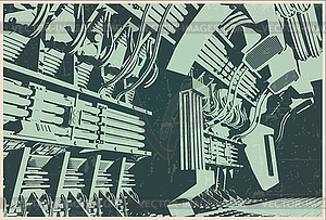 Spaceship interior in retro futurism style - vector clip art
