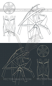 Чертежи ветряных турбин с вертикальной осью - векторизованное изображение