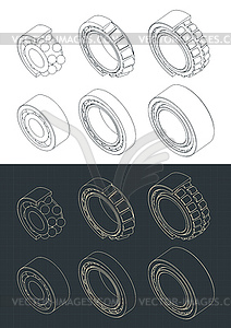 Bearings sectional view isometric blueprints Set - vector clipart