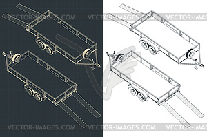 Бортовой прицеп изометрические чертежи - векторная иллюстрация