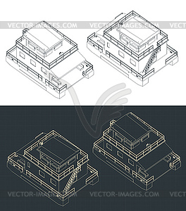 Houseboat isometric blueprints - stock vector clipart