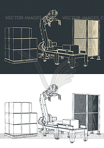 Роботизированные чертежи укладки на поддоны - иллюстрация в векторе