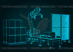 Robotic palletizing line - stock vector clipart