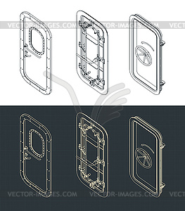 Watertight doors isometric blueprints - vector image