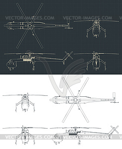 Crane helicopter blueprints - vector clipart