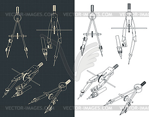 Drawing compass blueprints - vector image