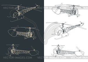 Light helicopter sketches - vector image