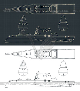 Чертежи современных боевых кораблей-невидимок - изображение в векторном виде