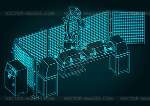 Robotic welding line - vector clip art