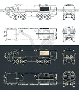 Airport fire truck blueprints - vector clipart