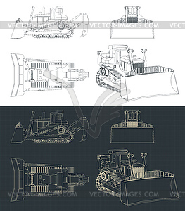 Чертежи гусеничного бульдозера - изображение в векторе / векторный клипарт