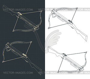Crossbow isometric blueprints - vector image