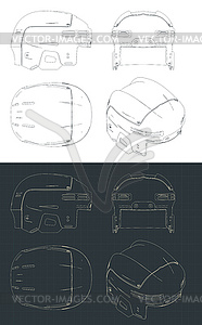 Чертежи хоккейных шлемов - векторный эскиз