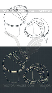 Protective face plastic mask isometric blueprints - vector image