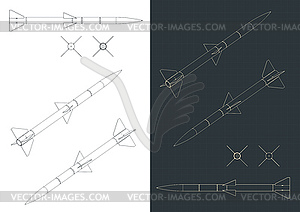 Чертежи ракет - векторная иллюстрация