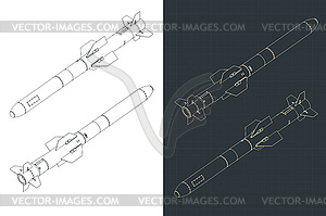 Изометрические чертежи ракет - стоковый векторный клипарт