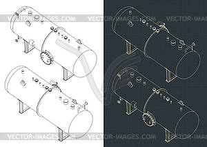 Изометрические чертежи горизонтального напорного бака - векторный клипарт EPS