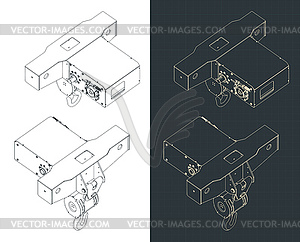 Trolley for bridge crane isometric drawings - vector image