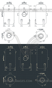 Чертежи вертикального напорного бака - клипарт в векторном виде