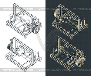 3D printer isometric blueprints - vector image