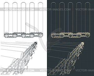 Chain transmission in roller conveyor - vector image