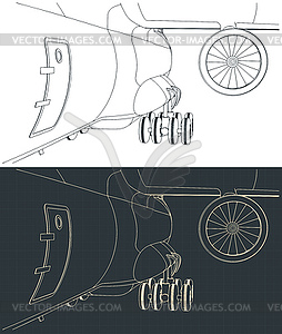 Landing gear and turbofan engine of heavy cargo - vector clipart