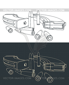 Magazines and bullets for assault weapons - vector image