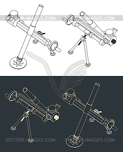 Mortar weapon system isometric blueprints - vector clipart
