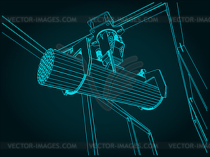 Overhead crane with bunching grab - color vector clipart