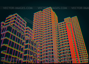 Skyscrapers in retrowave style - vector image