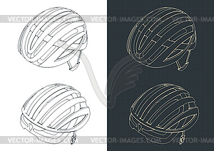 Bike helmet isometric blueprints - vector clip art