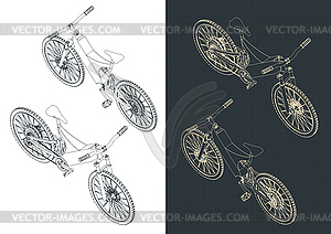 Electric bike isometric blueprints - vector clip art