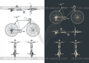 Чертежи дорожных велосипедов - векторное изображение EPS