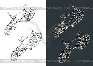 Road bike isometric blueprints - vector image