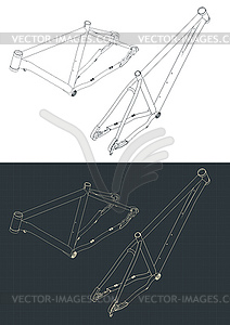 Bicycle frame isometric blueprints - vector clipart