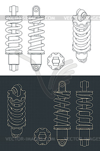 Bike rear swingarm shock blueprints - vector clip art