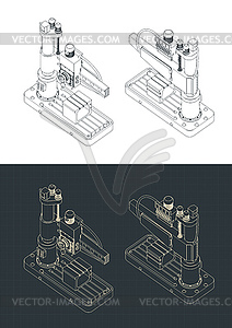 Drilling machine isometric blueprints - vector clipart