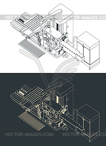 Milling CNC machine isometric blueprints - vector clipart