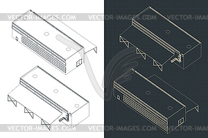 Factory building isometric blueprints - vector image