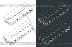 Factory building isometric drawings - stock vector clipart