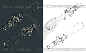 Optical sight isometric blueprints - vector clipart