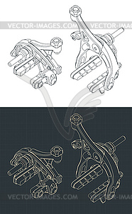 Road bike brake calliper isometric blueprints - vector image