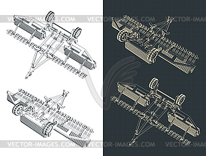 Heavy duty soil roller isometric blueprints - vector clipart