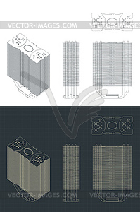 Tower type CPU cooler drawings - vector image