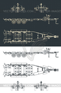 Tri axle boat trailer blueprints - vector clipart