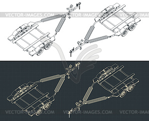 Boat trailer isometric blueprints - vector clipart