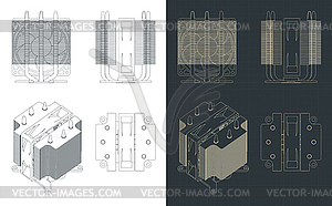 Чертежи процессорного кулера - векторный графический клипарт