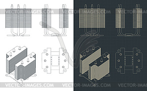 CPU cooler heatsink blueprints - vector clip art