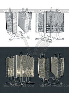 CPU heatsink drawings - vector image