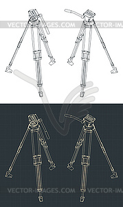 Camera tripod isometric blueprints - vector image